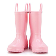 Kids New Fashion Light Pink Color Waterproof Nature Material  Rain Boots Easy-on Handles Shoes